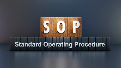 SOP - Standard Operating Procedure
on wooden cube, black background