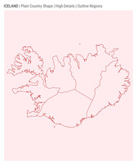 Iceland plain country map. High details. Outline Regions style. Shape of Iceland. Vector illustration.