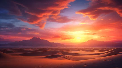 Poster Dynamic shot of the sun setting over a vast desert landscape © Mehran