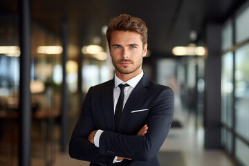 Fototapeta premium Happy busy professional mid aged businessman ceo manager working in office generative AI
