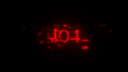 3D rendering error 404 text with screen effects of technological glitches