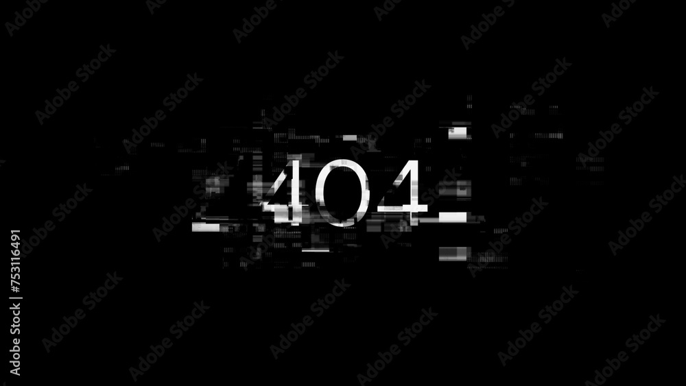 Poster 3D rendering error 404 text with screen effects of technological glitches