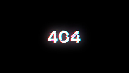 3D rendering error 404 text with screen effects of technological glitches
