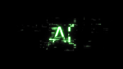 3D rendering AI text with screen effects of technological glitches