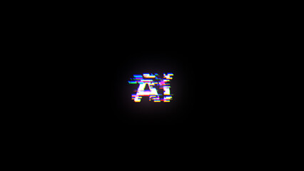 3D rendering AI text with screen effects of technological glitches