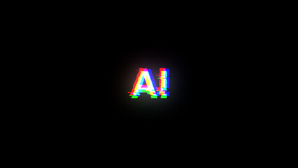 Obraz premium 3D rendering AI text with screen effects of technological glitches