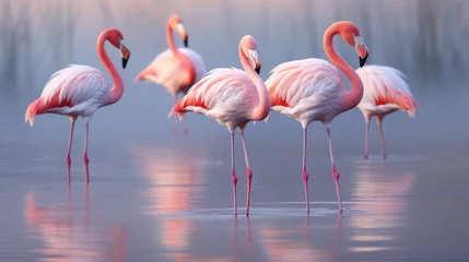 Fotobehang Elegance of flamingos with a focus on their striking pink feathers © Mehran