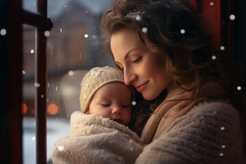 Beautiful portrait of happy family together loving mum and her little child created by generative AI technology