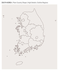 South Korea plain country map. High Details. Outline Regions style. Shape of South Korea. Vector illustration.