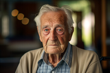 AI generated image of mature person on rehabilitation care and volunteer in disability nursing home