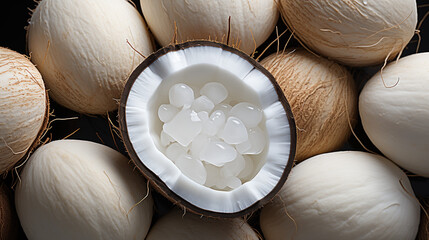 Coconuts and half a coconut with pulp