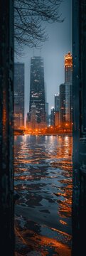 Chicago United States Water Skyline HD Wallpaper Generative AI