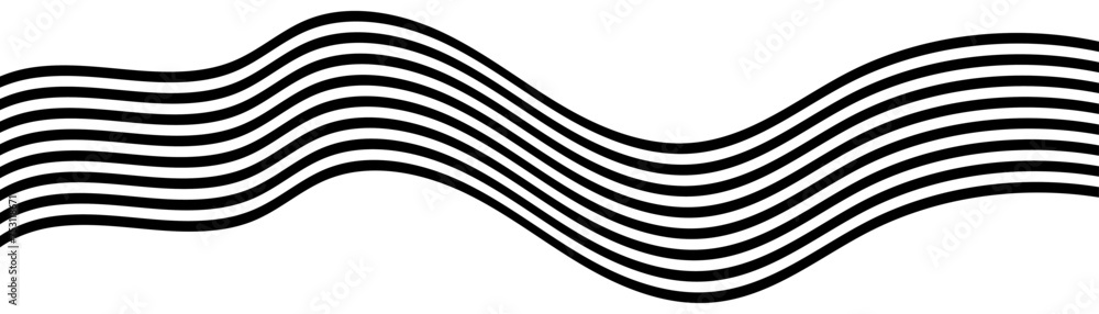 Sticker black on white abstract perspective line stripes wave with 3d dimensional effect isolated on white.
