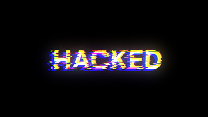 3D rendering hacked text with screen effects of technological glitches