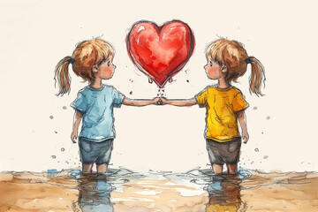 Save Water Save Environment - two children playing with heart