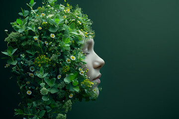 World Environment Day with copy space for text face of a person with green leaves