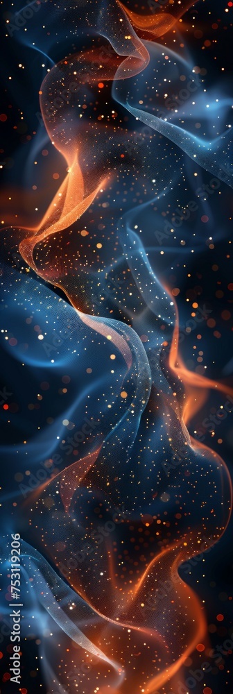 Poster high-tech data visualization with stunning indigo and orange hues generative ai