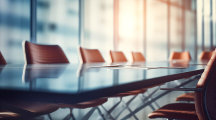 Empty Business Conference Room With A Large Conference Table Waiting For People To Have A Business Meeting