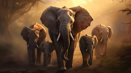 Image of a family of elephants