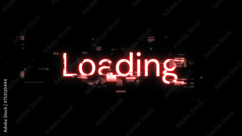Poster 3d rendering loading text with screen effects of technological glitches