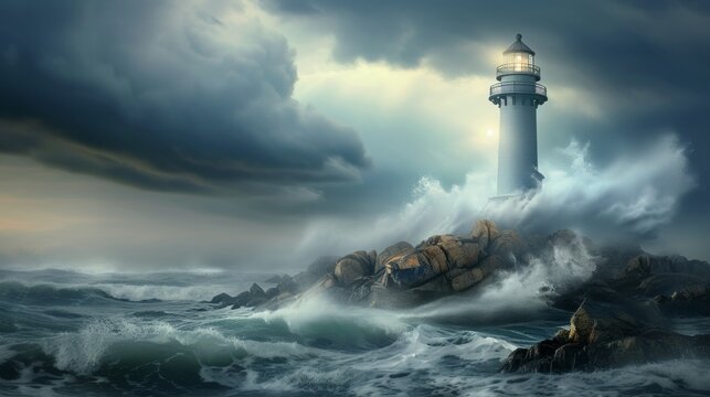 Lighthouse Standing in the Ocean