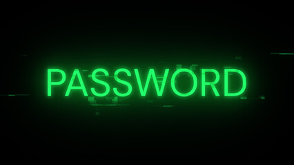 3D rendering password text with screen effects of technological glitches