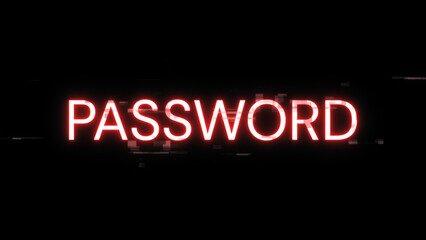3D rendering password text with screen effects of technological glitches
