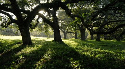 Fototapeta na wymiar Sunlight Filtering Through the Oak Trees