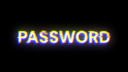 3D rendering password text with screen effects of technological glitches