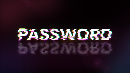 3D rendering password text with screen effects of technological glitches