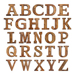Wooden letters isolated on transparent or white background, png