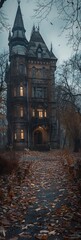 Obraz premium Abandoned Haunted Mansion Shrouded in Darkness Generative AI