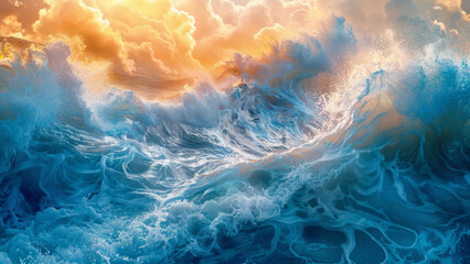 Majestic Golden Clouds Over Turbulent Ocean Waves