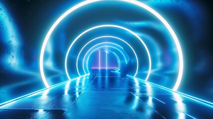 Cutting edge conceptual blue neon light item background stage