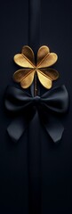 Lucky Clover Bow Tie Pattern on Gold Background Generative AI