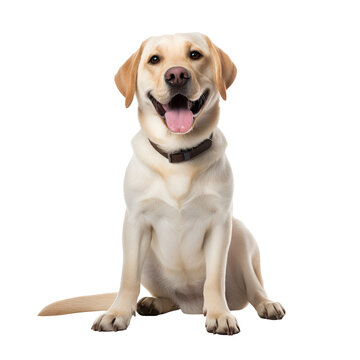 A full body photo showcasing a happy sitting Labrador Retriever dog, Isolated on Transparent Background, PNG