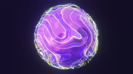 Fototapeta premium Abstract 3D fluid liquid neon purple sphere ball orb plasma futuristic glowing energy water drop magic aura 4K computer graphics rendered background wallpaper