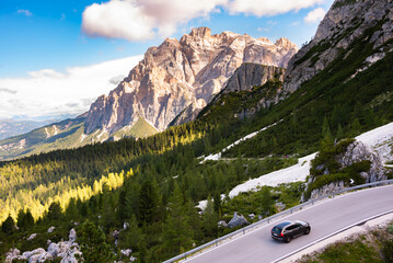 Scenic mountain road in Dolomite alps, Italy in summer