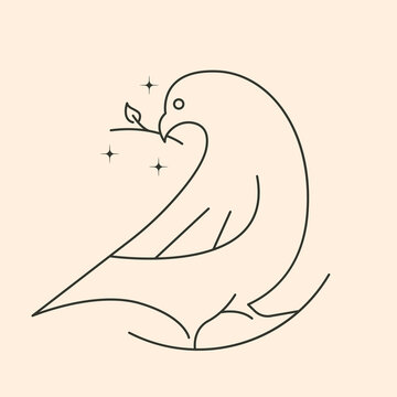 recommend clip art: pigeon bird biting a twig line art logo vector illustration design.