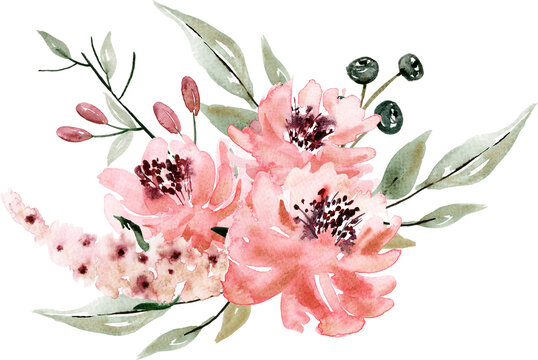 bouquet di fiori rosa acquerello