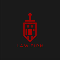 AF initial monogram for law firm with sword and shield logo image