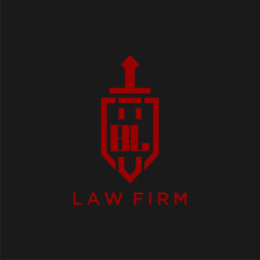 BL initial monogram for law firm with sword and shield logo image