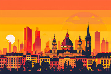 A flat vector skyline illustration of Vienna. Capital city of Austria.