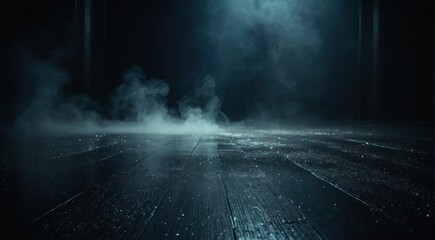 abstract dark concentrate floor scene with mist or fog, spotlight for display.