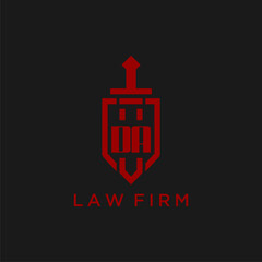 DA initial monogram for law firm with sword and shield logo image