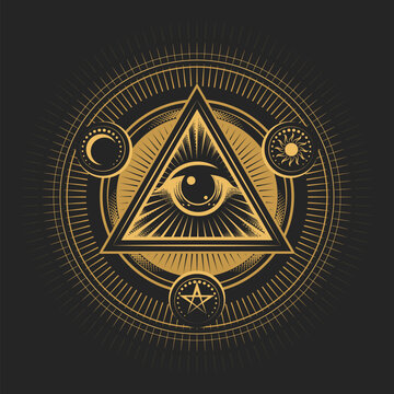 All seeing Eye of Providence Masonic Emblem on Black Background