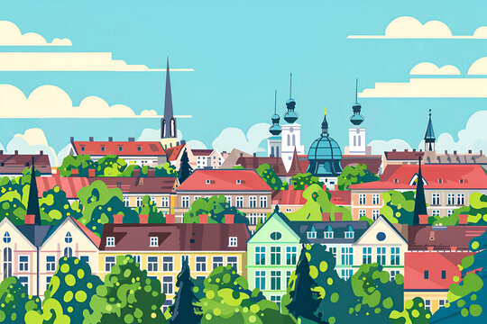 A flat vector city skyline illustration of Zagreb. Capital of Croatia.