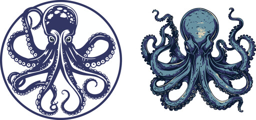 Vector of an octopus design on a white background. Aquatic animals. Set of vector illustrations.