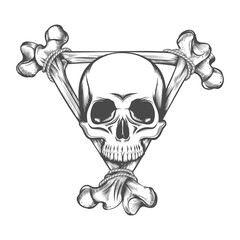 Skull in Triangle of Human Bones Engraving Tattoo