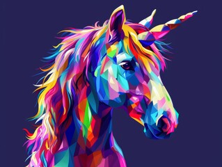 Colorful Unicorn Head on Blue Background